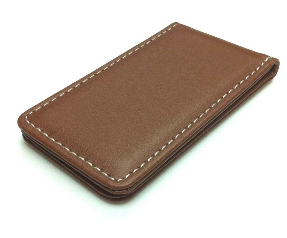 9199 Fine Leather Magnetic Money Clip - Beige